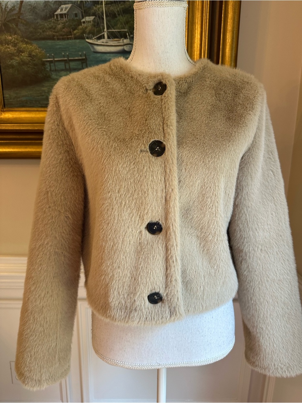 ZARA Faux Fur Collarless Cropped Jacket - Picture 3 of 12